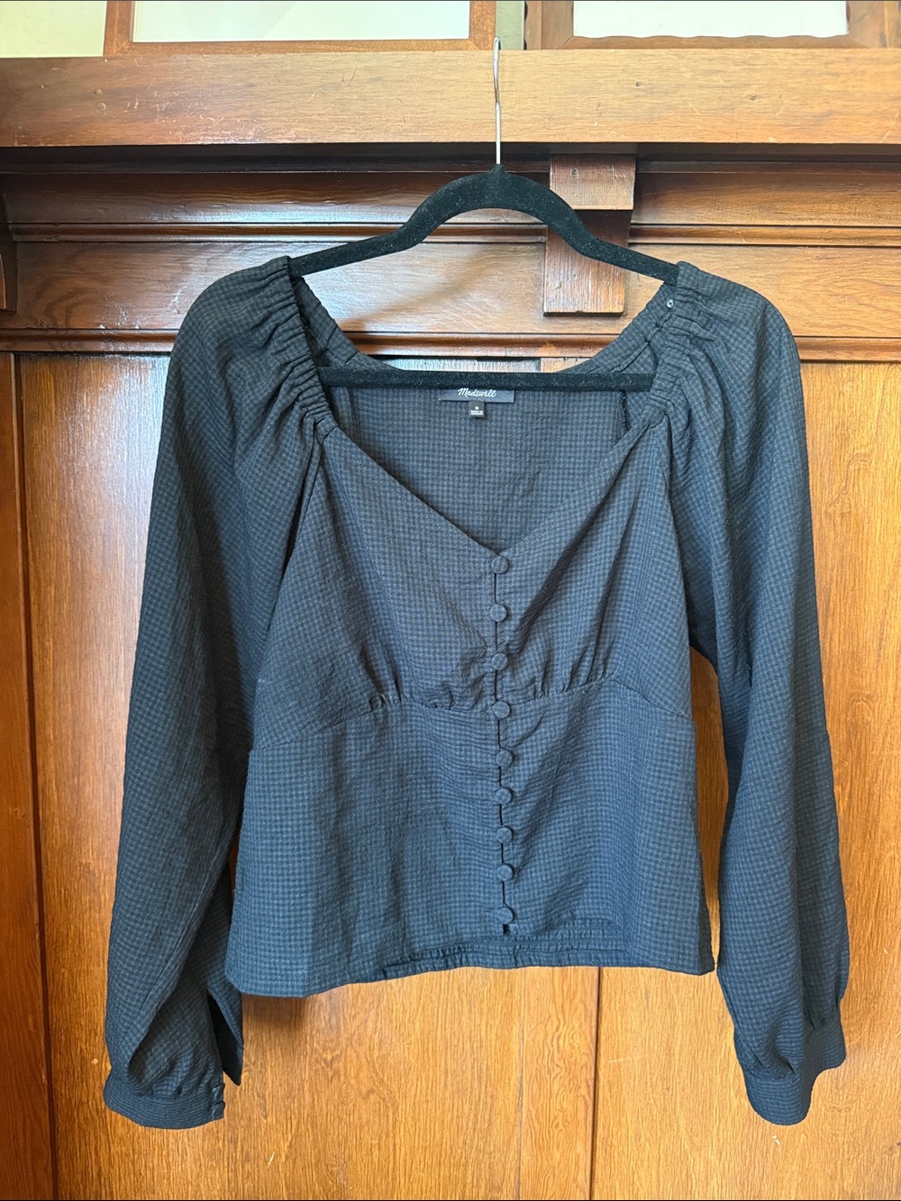 Madewell Black Button-Front Puff Sleeve Blouse